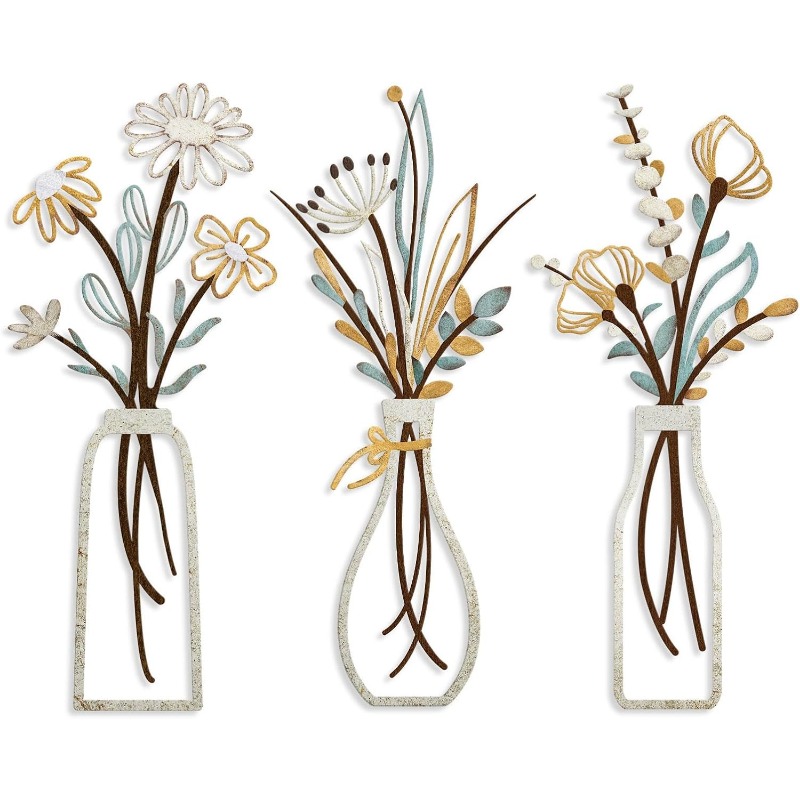Art Craft Flower - Décoration murale en métal, 3 pièces,